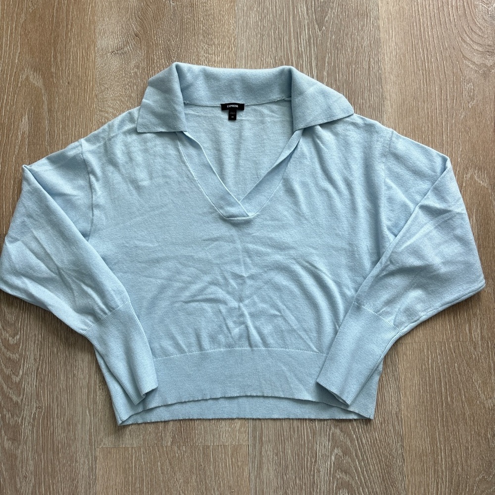 NWOT Express Light Blue Cropped V-Neck Sweater